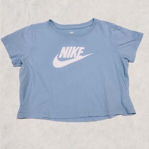 Nike Sportswear Girls Light Blue Cropped Short Sleeve Top- Size Large